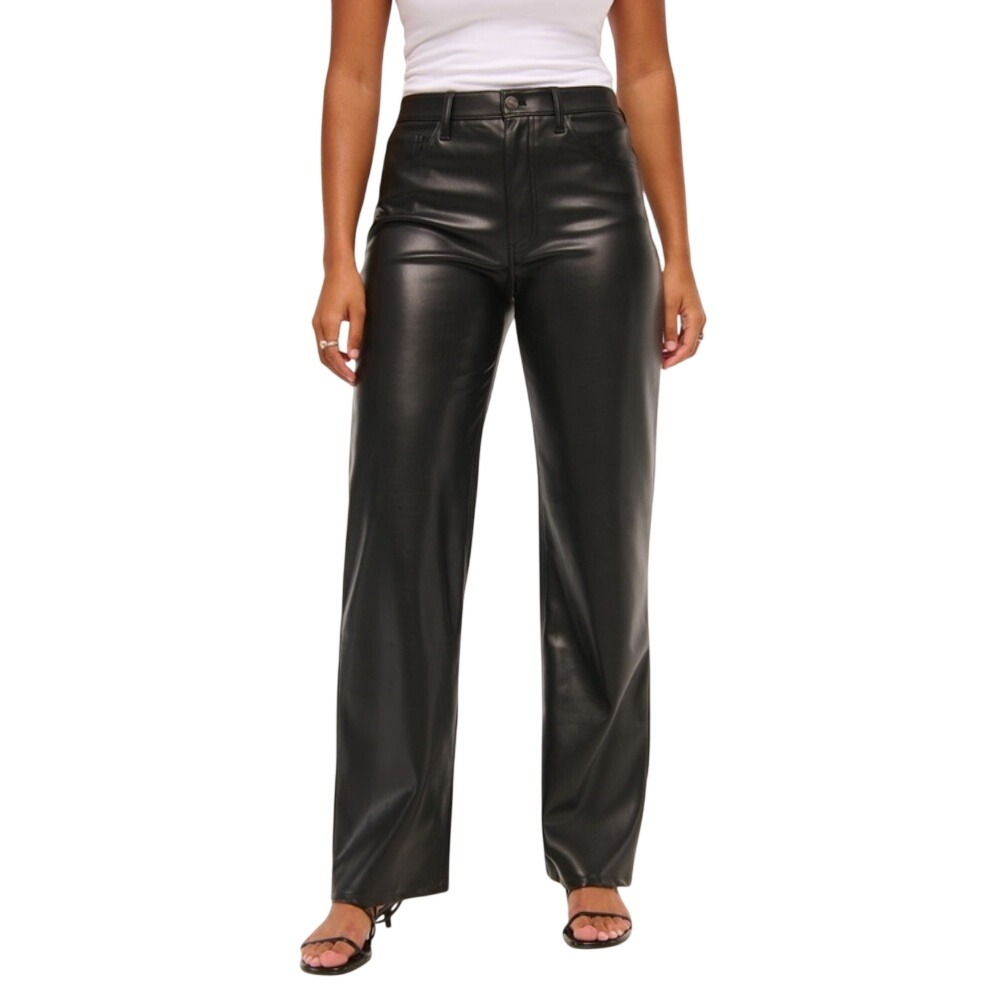 A&F New 16R Black Curve Love High Rise 90s Relaxed Vegan Faux Leather Pant
